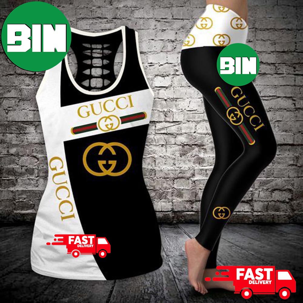 Gucci Black n White Tank Top And Leggings Luxury Sport Brand For Women -  Binteez