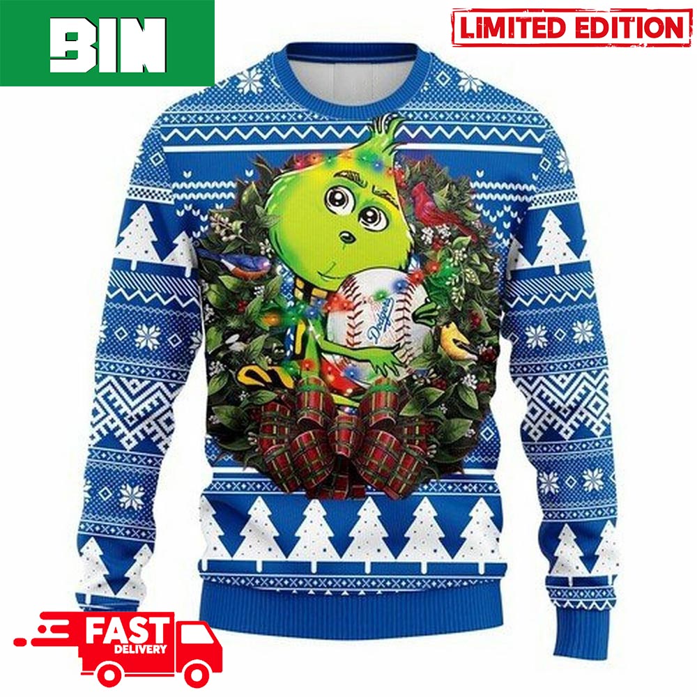 MLB Los Angeles Dodgers Grinch Hug Christmas Ugly 3D Sweater For