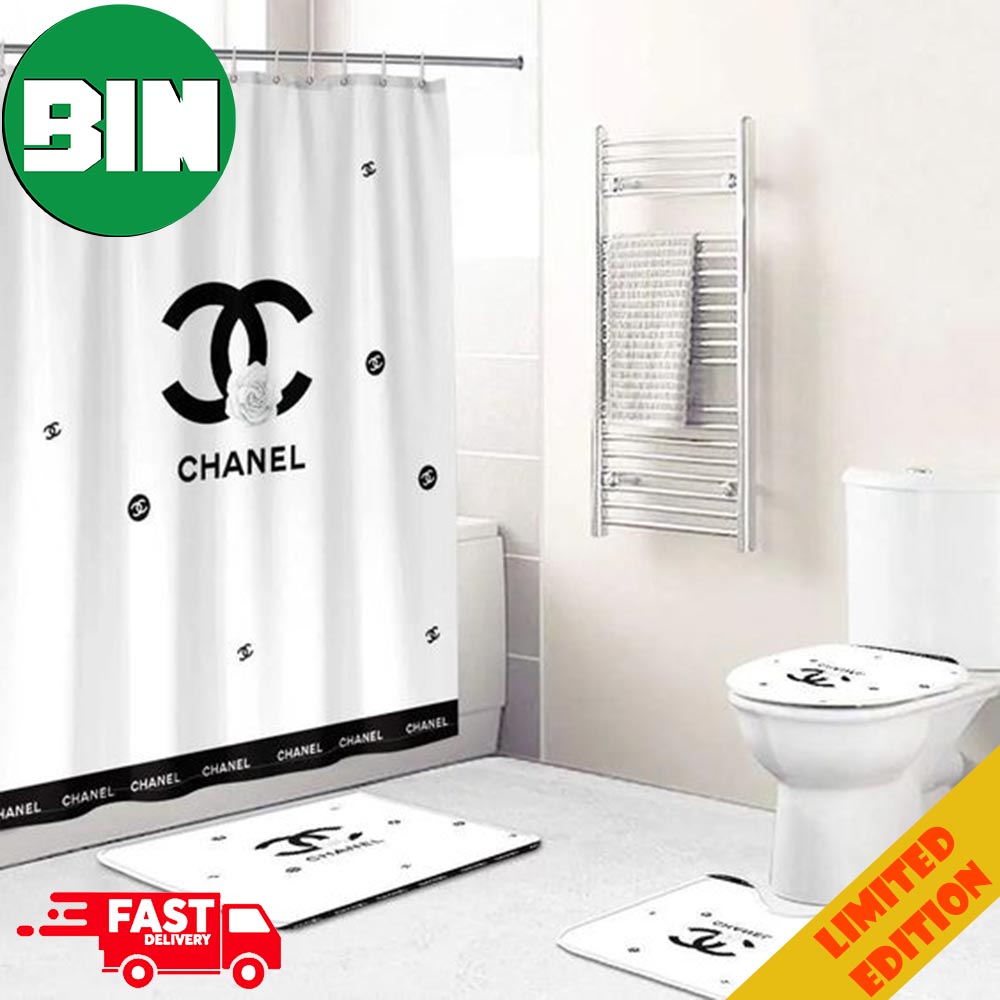 Luxury Brand Logo Waterproof Shower Curtain For Bathroom 4 Piece