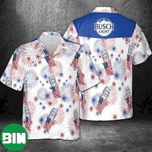 Busch Light American Flag Fireworks Aloha Hawaiian Shirt