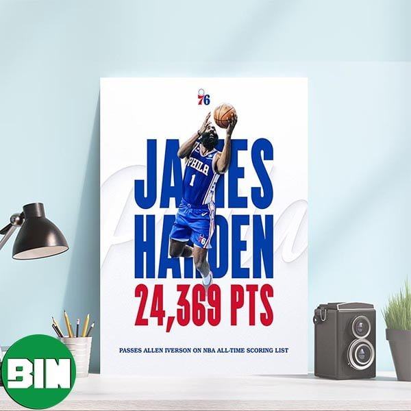 James Harden With 24369 PTS Passes Allen Iverson On NBA All-time Scoring List Canvas-Poster