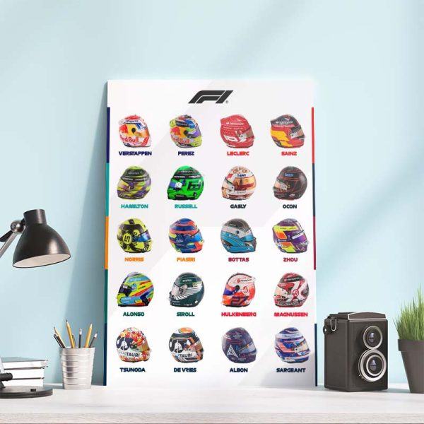 2023 Season F1 All Drivers Helmets List Design Poster Canvas