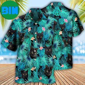 Black Cat Lover Tropical Leaf Tropical Hawaiian Shirt