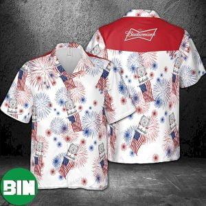 Budweiser American Flag Fireworks Hawaiian Shirt