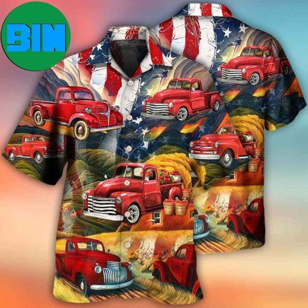 Car Independence Day Red Car Vintage Tropical Hawaiian Shirt