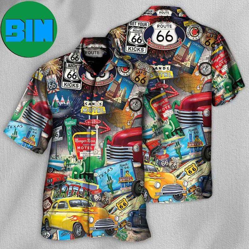 Car The Mother Road Route 66 Road Trip Vintage Hawaiian Shirt