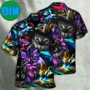 Cat Funny Neon Light Colorful Style Summer Hawaiian Shirt