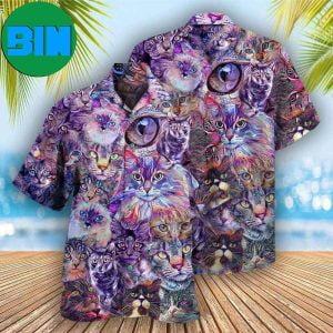 Cat Psychedelic Purple Summer Hawaiian Shirt
