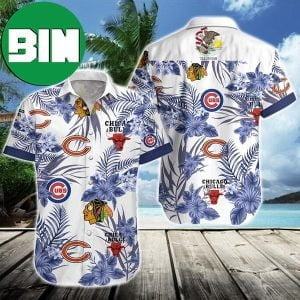 Chicago Cubs Bulls Blackhawks Bears Tropical Hawaiian Shirt