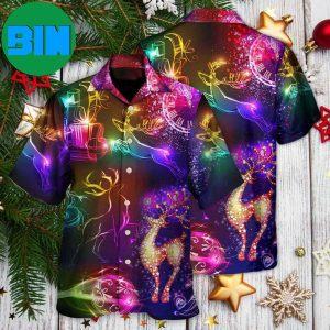 Christmas Reindeer Neon Light Bright Summer Hawaiian Shirt