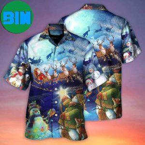 Christmas Rudolph Santa Claus Reindeer Snowman Light Art Style Summer Hawaiian Shirt