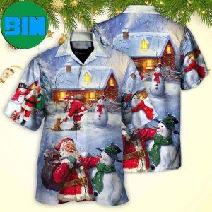 Christmas Santa Love Snowman In The Village Gift For Xmas Hawaiian Shirt