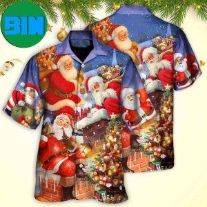 Christmas Up On Rooftop Santa Claus Art Style Tropical Hawaiian Shirt