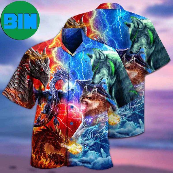 Dragon And Wolf Fighting Summer Hawaiian Shirt