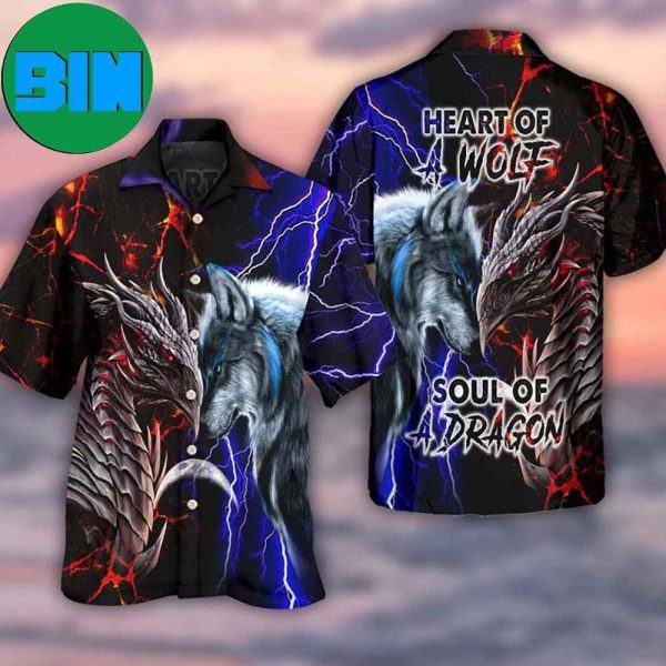 Dragon And Wolf Red And Blue Summer Hawaiian Shirt