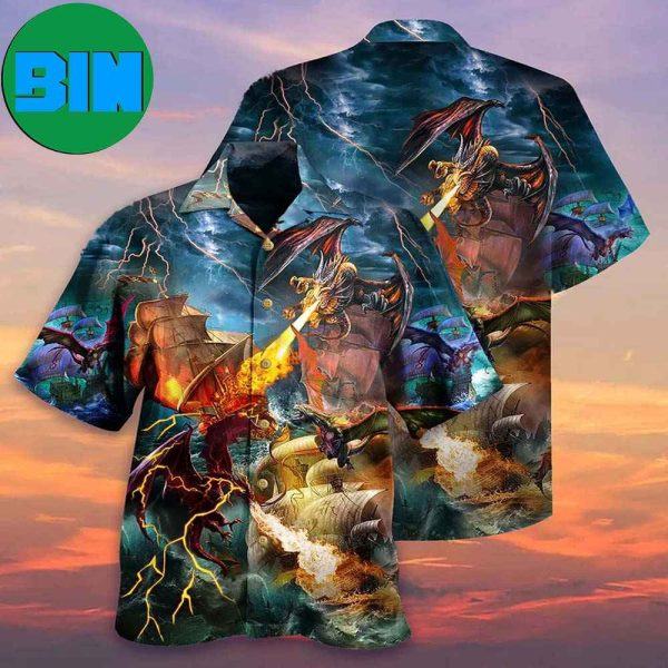 Dragon Fight With The Pirate Ship Summer Hawaiian Shirt