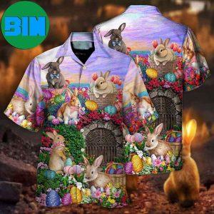 Easter Rabbit Chilling In The Flower Landscape Watercolor Style Tropical Hawaiian Shirt