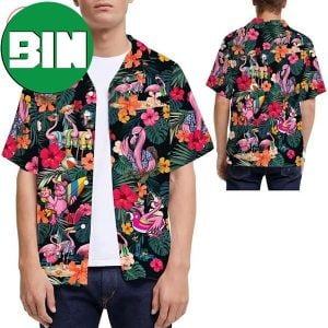 Flamingo Hibicus Tropical Leaves Summer Hawaiian Shirt