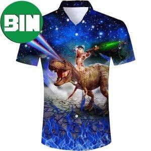 Galaxy Gun Cat Dinosaur Blue Funny Summer Hawaiian Shirt