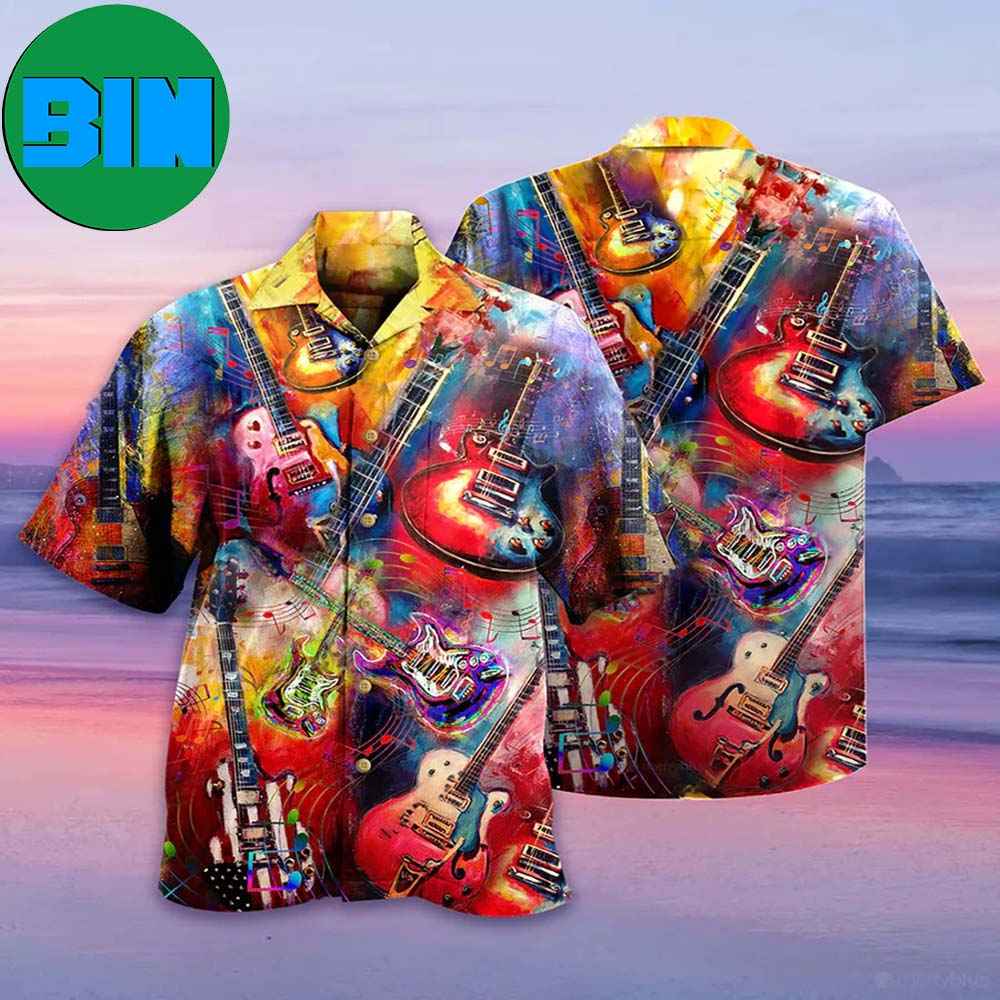 Guitar Music Mix Color Love Life Very Much Tropical Hawaiian Shirt
