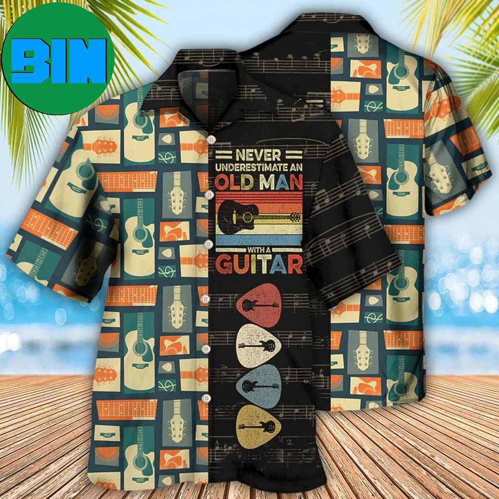 Guitar Never Underestmate An Old Man With A Guitar Tropical Hawaiian Shirt