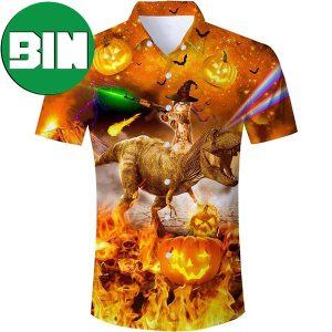 Halloween Cat Riding Dinosaur Summer Funny Hawaiian Shirt