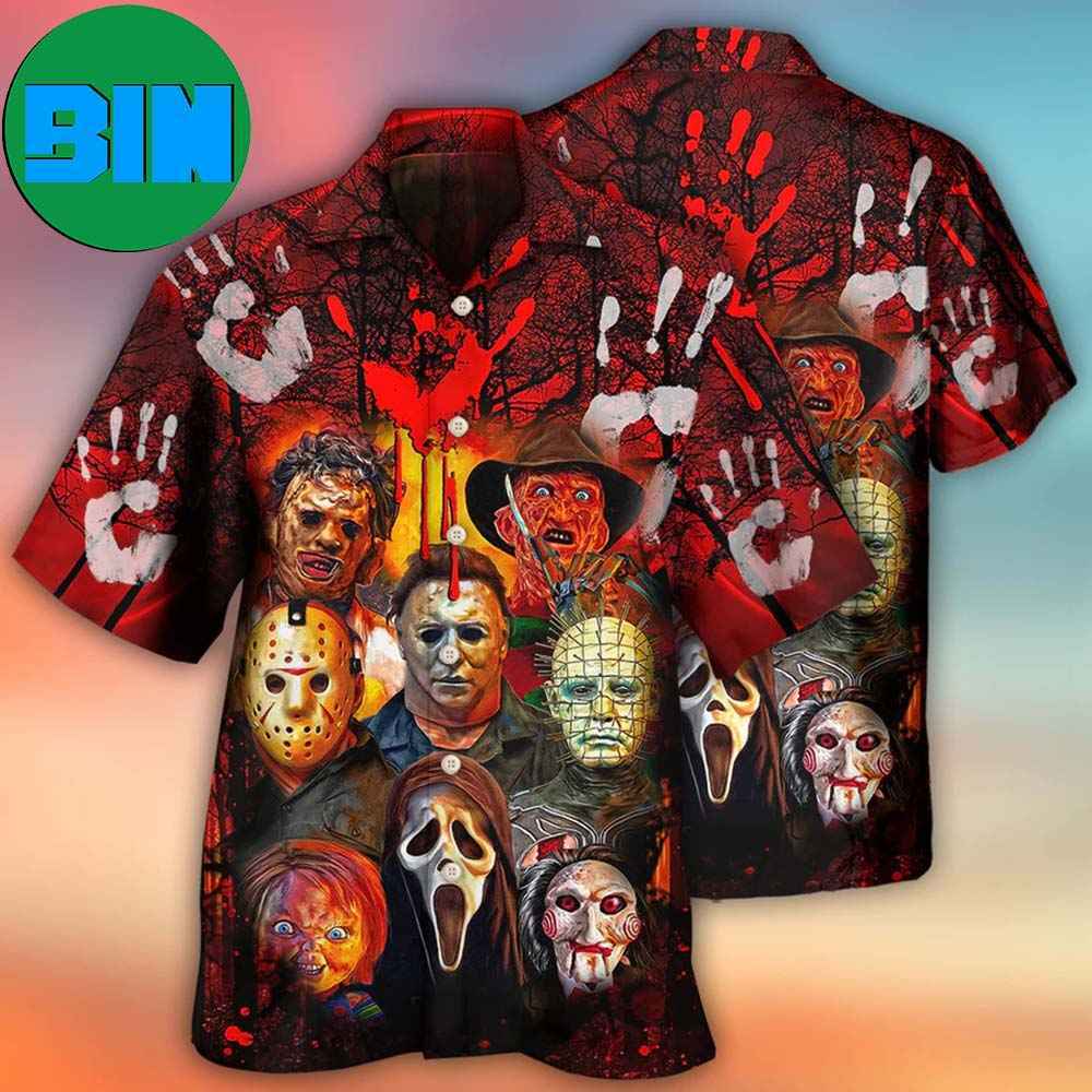 Halloween Horror Movie Characters Blood Scary Tropical Hawaiian Shirt