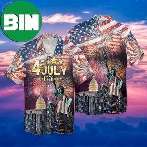Happy 4th Of July Independence Day American Flag Statue Of Liberty Summer Hawaiian Shirt