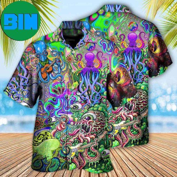 Hippie Funny Octopus Love Music Colorful Ocean Tropical Hawaiian Shirt