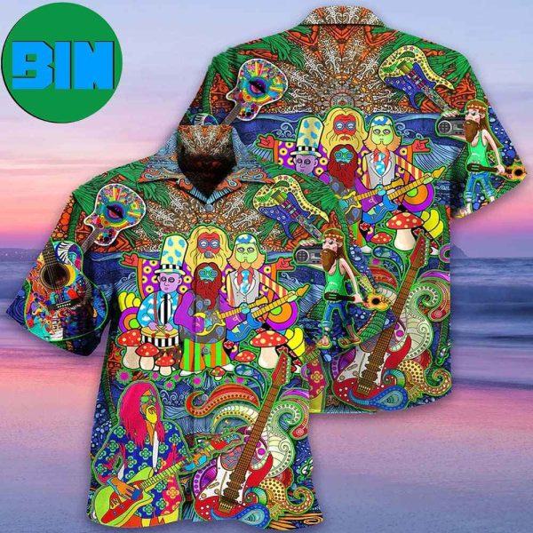 Hippie Music Electric Guitar Colorful Style Tropical Hawaiian Shirt