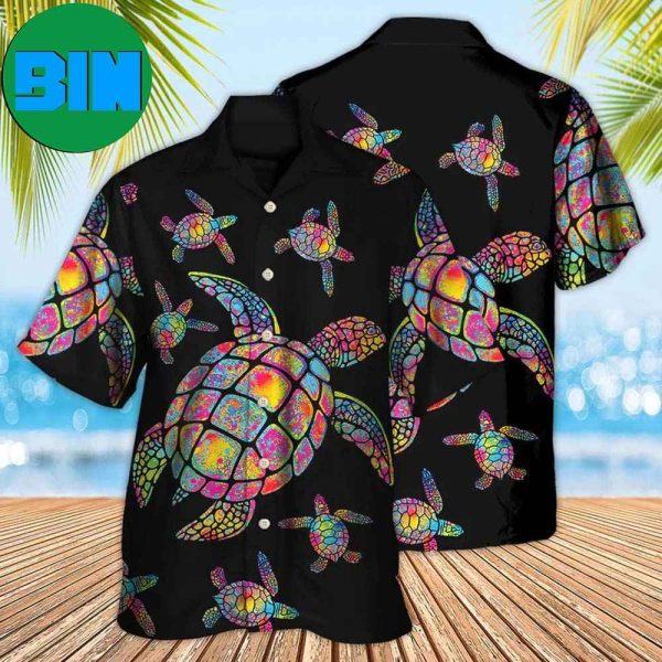 Hippie Turtle Love Ocean Black Style Tropical Hawaiian Shirt