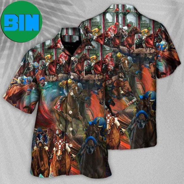 Horse Racing Colorful Tropical Hawaiian Shirt