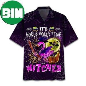 It’s Hocus Pocus Time Witches Flamingo Halloween Witches Summer Hawaiian Shirt