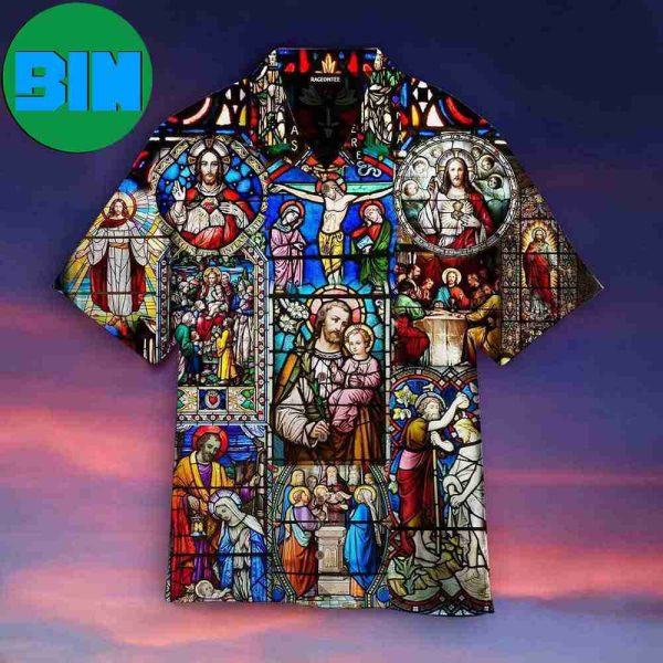 Life Of Jesus Stained Glass Summer Hawaiian Shirt
