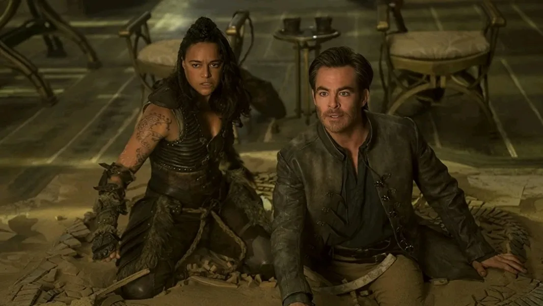 Michelle Rodriguez and Chris Pine in Dungeons and Dragons Honor Among Thieves courtesy of Paramount Pictures