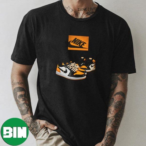 Nike Air Jordan 1 Mid Yellow Toe Black High And Low Sneaker Custom T-Shirt