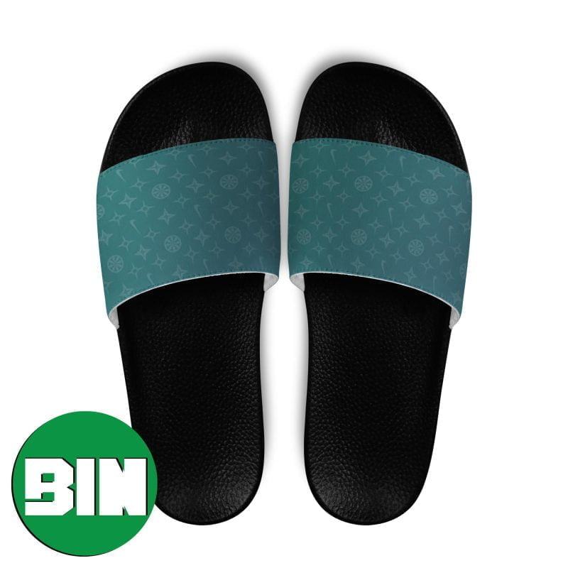 Nike Logo x Louis Vuitton Blue Background Summer Slide Sandals - Binteez
