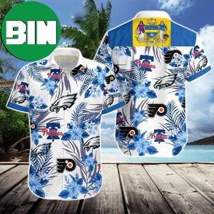 Philadelphia Eagles 76ers Phillies Floral Summer Hawaiian Shirt