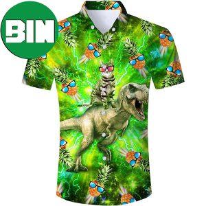 Pineapple Cat Riding Dinosaur Funny Summer Hawaiian Shirt