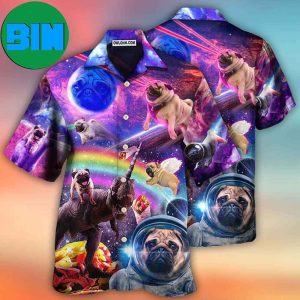 Pug Dog Galaxy Rainbow Star T-Rex Style Summer Hawaiian Shirt