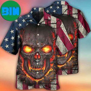 Skull Burning Angry American Flag Vintage Summer Hawaiian Shirt