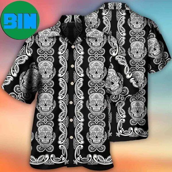 Skull Diamond Pattern Black And White Tropical Hawaiian Shirt