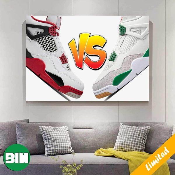 The Nike SB x Air Jordan 4 Pine Green vs The Air Jordan 4 Fire Red Poster-Canvas