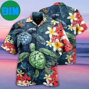 Turtle Love Flowers Tropical Hawaiian Shirt