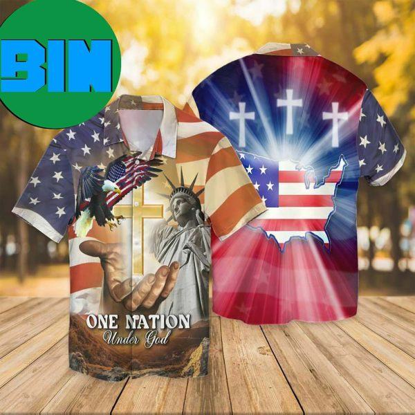 4th Of July Independence Day American Flag Jesus One Mation Under God Eagle Hawaiian Shirt