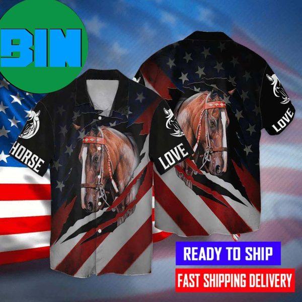 4th Of July Independence Day Love Horse American Flag Hawaiian Shirt