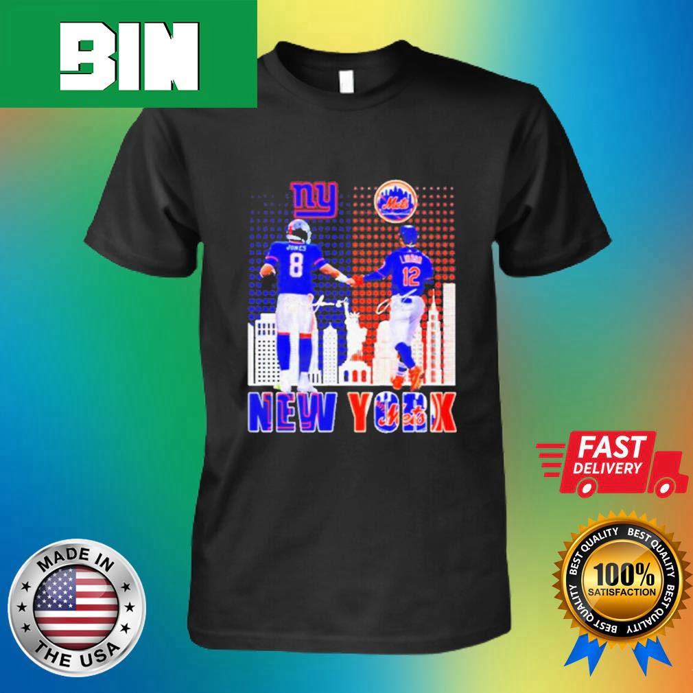 Daniel Jones - New York Giants x Francisco Lindor - New York Mets Signatures Fan Gifts T-Shirt
