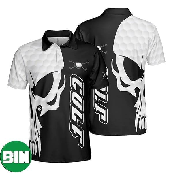 Golf And Skull Black And White Golf Pattern Golf Polo Shirt