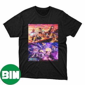 One Piece Climax Of Wano Arc Promotional Posters Luffy Zoro Sanji Law and Kidd vs Kaido Big Mom Fan Gifts T-Shirt