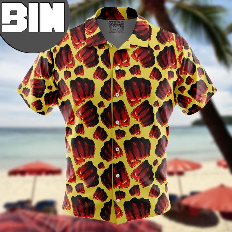 Green Pattern Saitama One Punch Man Button Up Hawaiian Shirt